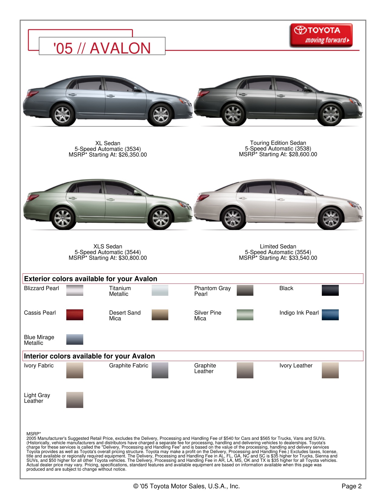 2005 Toyota Avalon Brochure Page 10